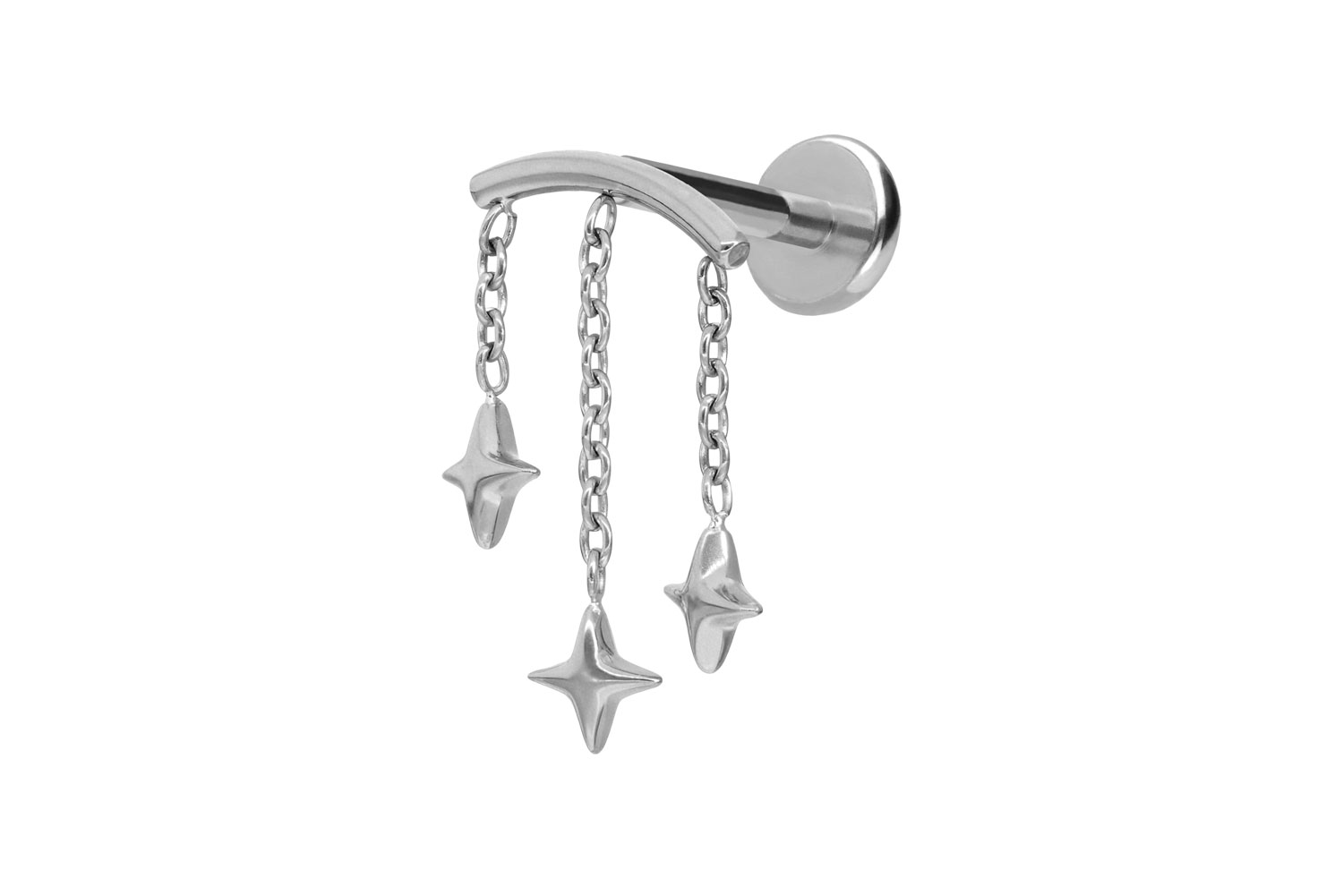 Titan Labret Piercing mit Push Fit BOGEN + 3 STERNE